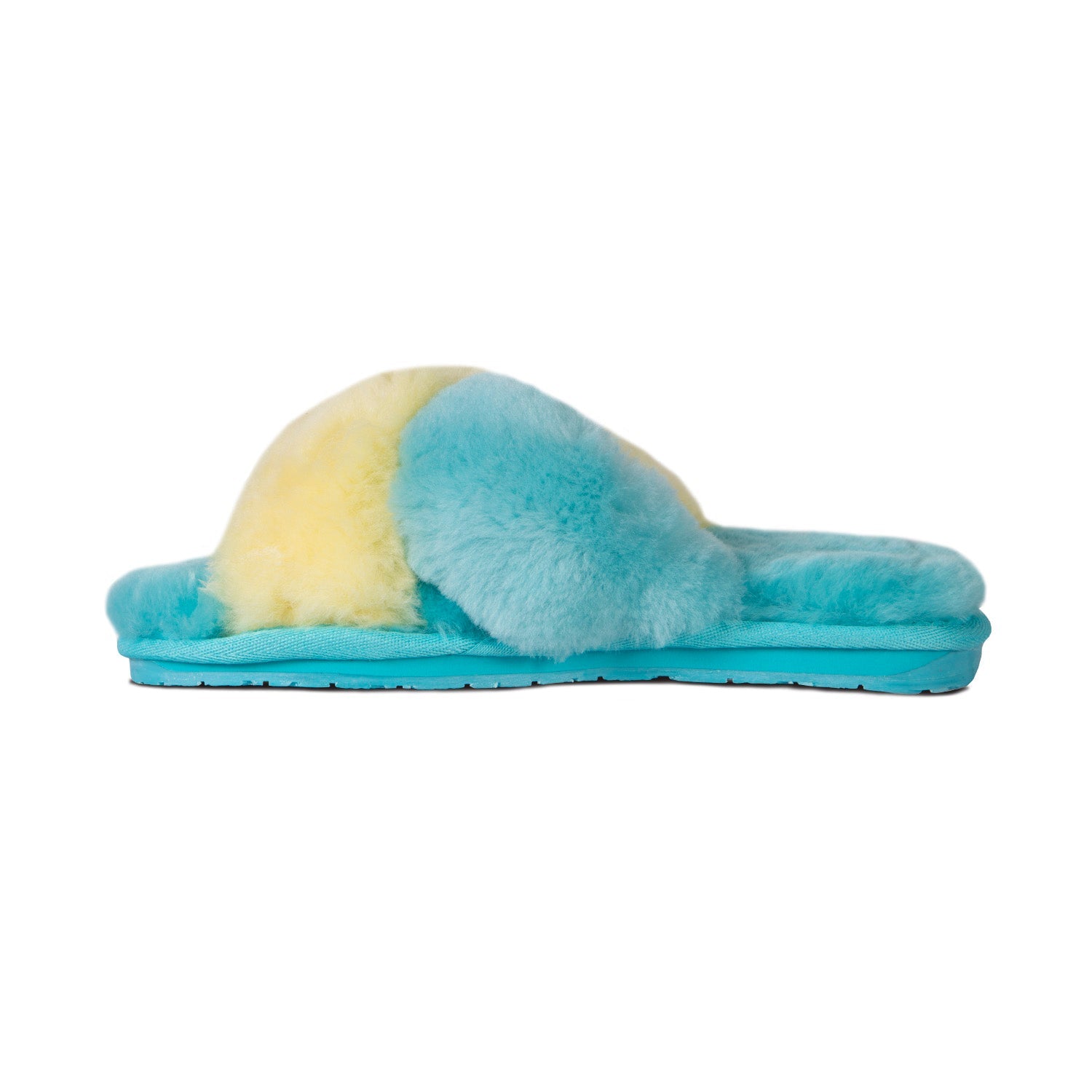 LADIES DUO-TONE EMMA SHEEPSKIN SLIPPER BLUE/YELLOW - Cloud Nine Sheepskin