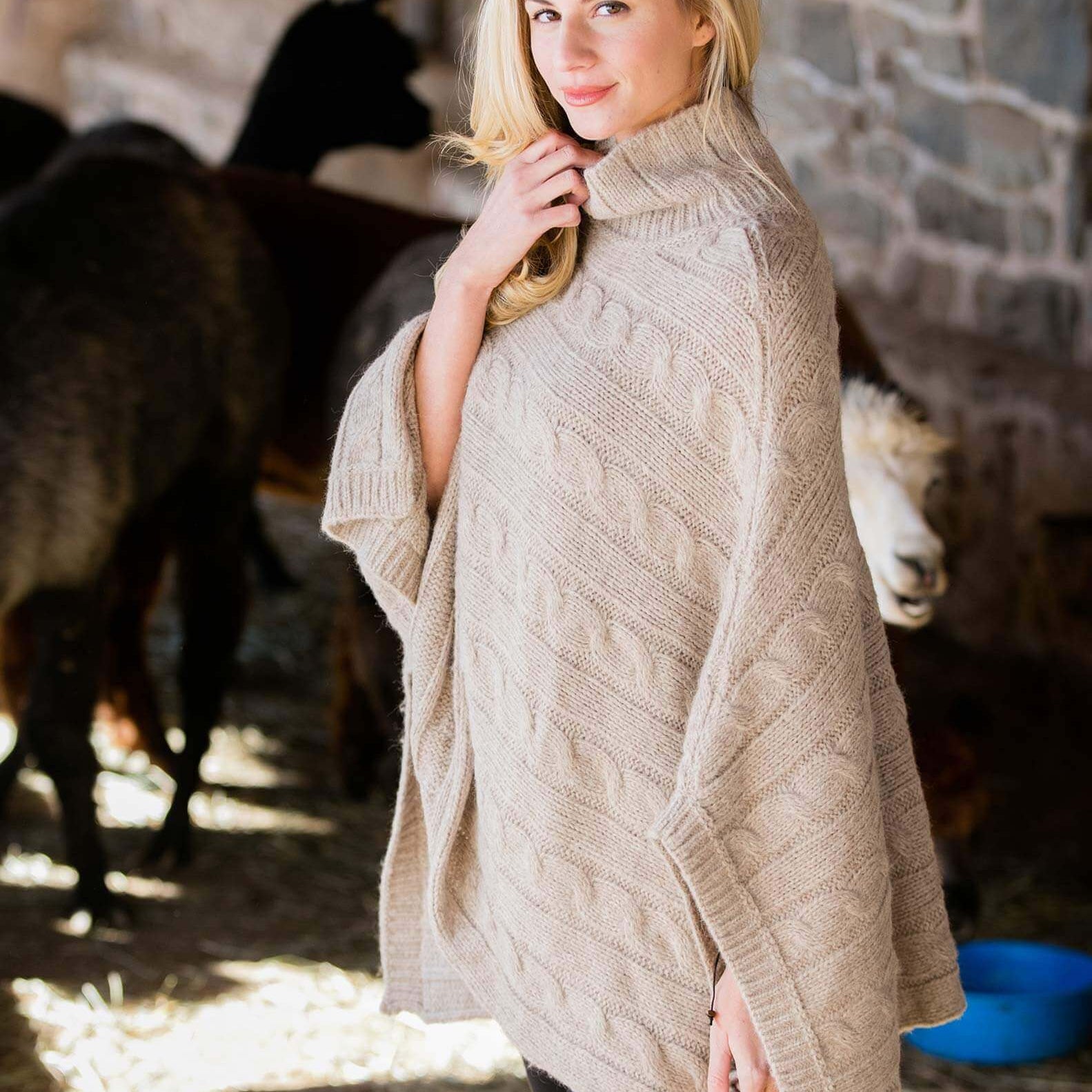 Lucia Cables Poncho - Cloud Nine Sheepskin