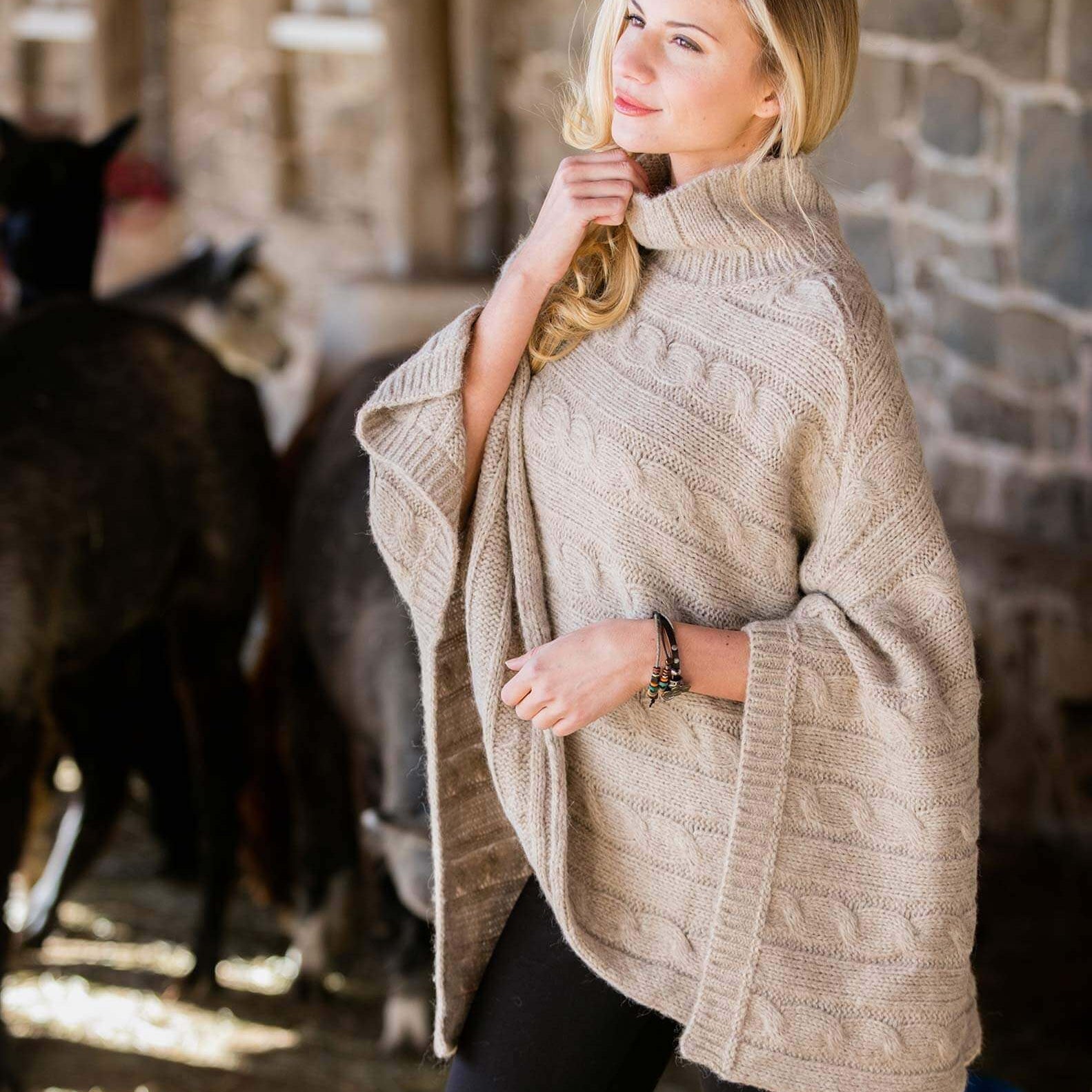 Lucia Cables Poncho - Cloud Nine Sheepskin