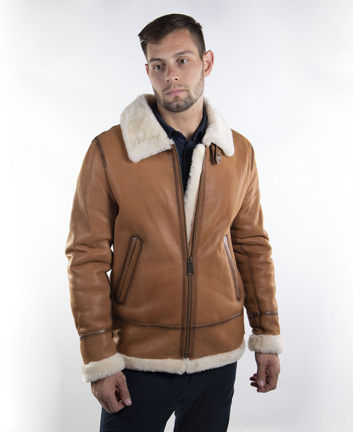 LEATHER AVIATOR JACKET WITH FAUX SHEARLING COLLAR | Lucky Brand